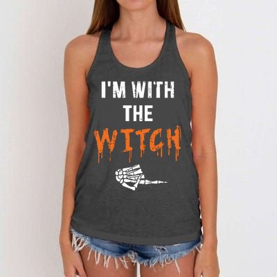 Halloween Shirt For Husbands I'm With The Witch She Be Crazy Women's Knotted Racerback Tank