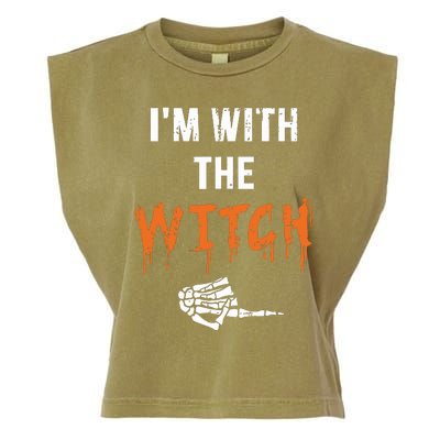 Halloween Shirt For Husbands I'm With The Witch She Be Crazy Garment-Dyed Women's Muscle Tee