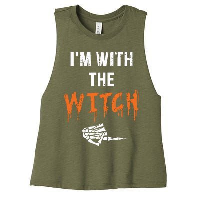 Halloween Shirt For Husbands I'm With The Witch She Be Crazy Women's Racerback Cropped Tank