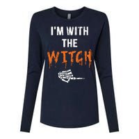 Halloween Shirt For Husbands I'm With The Witch She Be Crazy Womens Cotton Relaxed Long Sleeve T-Shirt