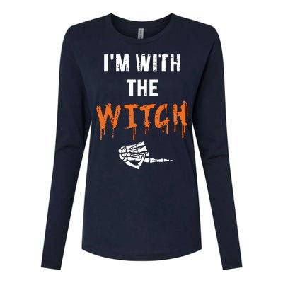 Halloween Shirt For Husbands I'm With The Witch She Be Crazy Womens Cotton Relaxed Long Sleeve T-Shirt