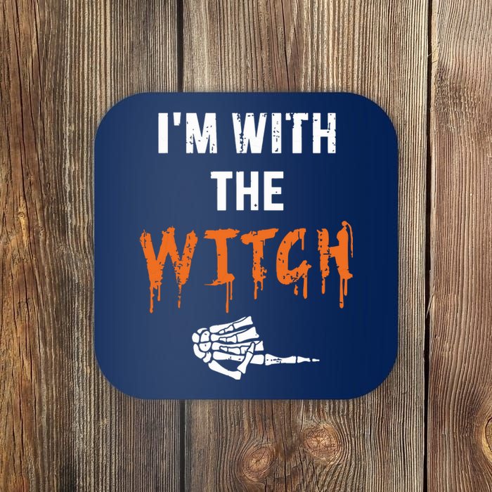 Halloween Shirt For Husbands I'm With The Witch She Be Crazy Coaster