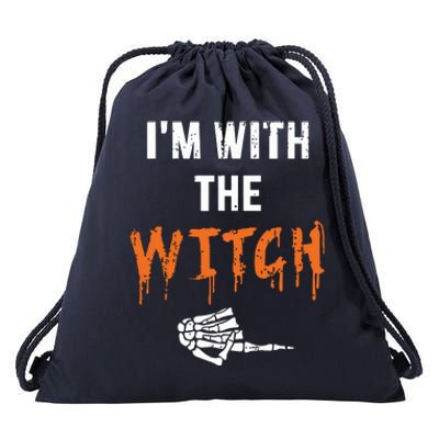 Halloween Shirt For Husbands I'm With The Witch She Be Crazy Drawstring Bag