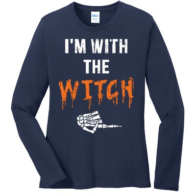 Halloween Shirt For Husbands I'm With The Witch She Be Crazy Ladies Long Sleeve Shirt