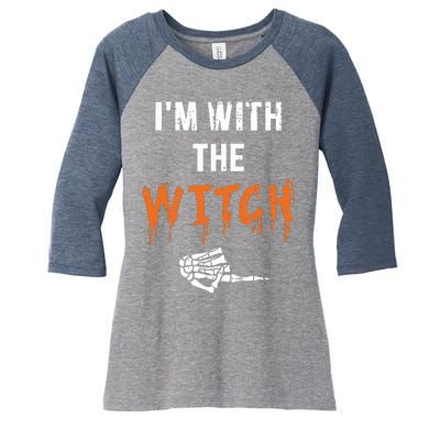 Halloween Shirt For Husbands I'm With The Witch She Be Crazy Women's Tri-Blend 3/4-Sleeve Raglan Shirt