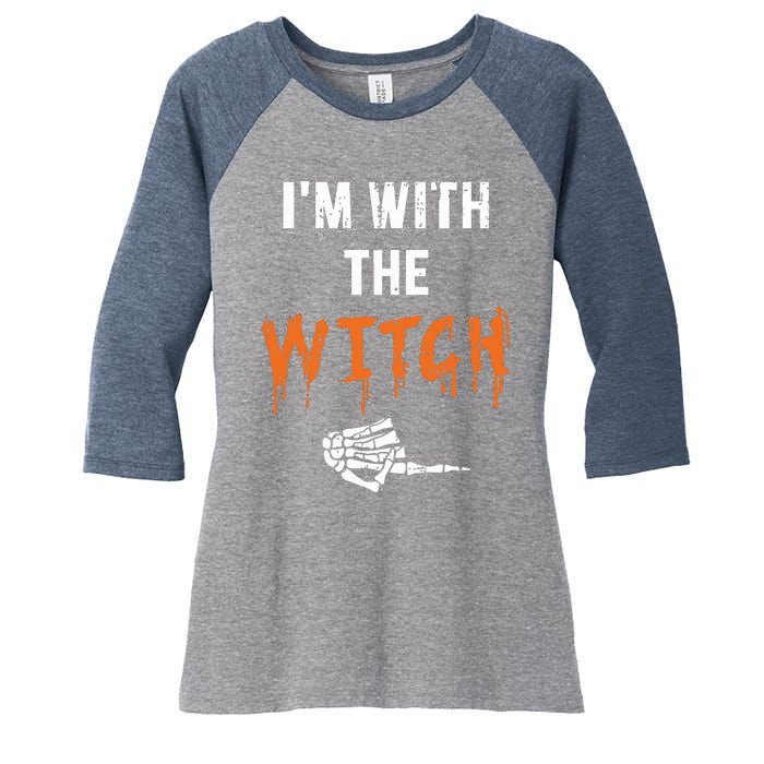 Halloween Shirt For Husbands I'm With The Witch She Be Crazy Women's Tri-Blend 3/4-Sleeve Raglan Shirt