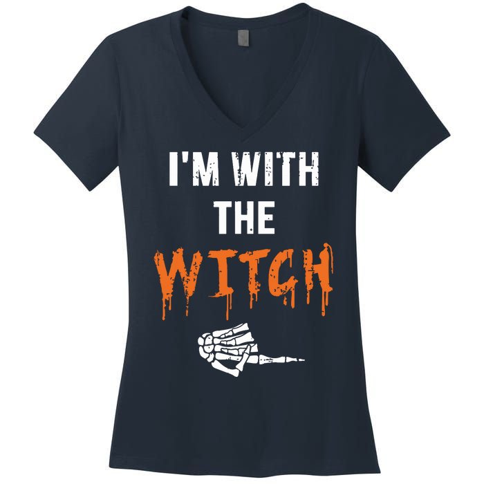 Halloween Shirt For Husbands I'm With The Witch She Be Crazy Women's V-Neck T-Shirt