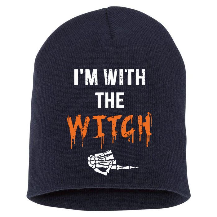 Halloween Shirt For Husbands I'm With The Witch She Be Crazy Short Acrylic Beanie