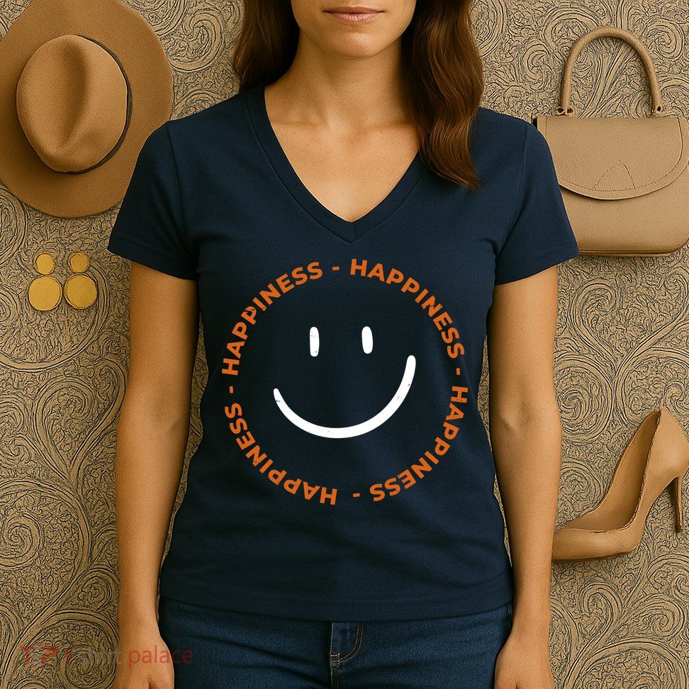 Happiness Smiley Face Be Happy Inspirational Women's V-Neck T-Shirt