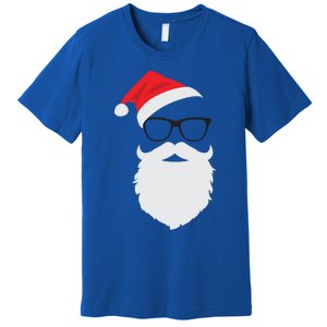 Hipster Santa Face With Hat Beard And Glasses Christmas Gift Premium T-Shirt