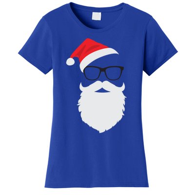 Hipster Santa Face With Hat Beard And Glasses Christmas Gift Women's T-Shirt