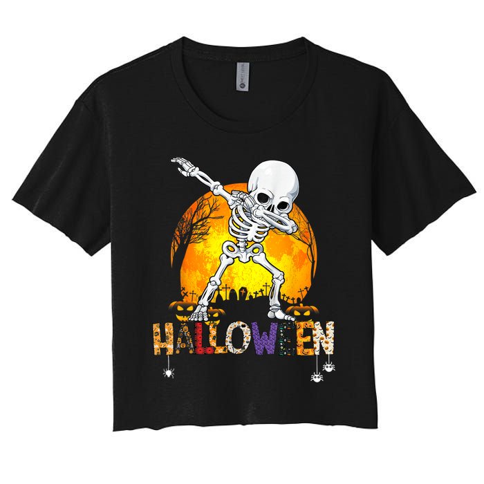 Halloween Shirts For Dabbing Skeleton Costume Women's Crop Top Tee