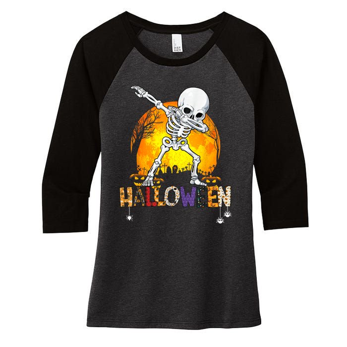 Halloween Shirts For Dabbing Skeleton Costume Women's Tri-Blend 3/4-Sleeve Raglan Shirt