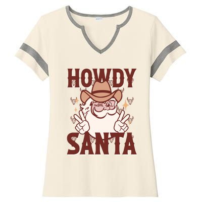 Howdy Santa Funny Christmas Holiday Ladies Halftime Notch Neck Tee