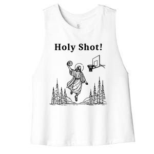 Holy Shot! Funny Jesus Playing Basketball Women's Racerback Cropped Tank