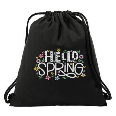 Hello Spring Flowers Bloom Floral First Day Of Spring Drawstring Bag