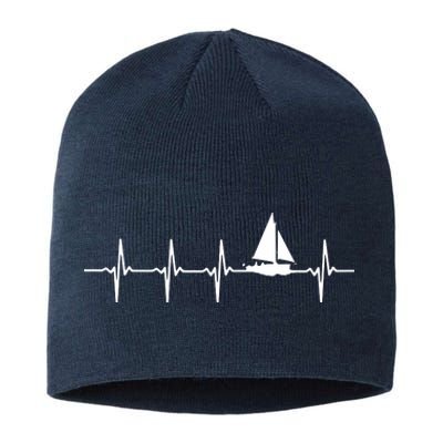 Heartbeat Sailing For Sailors With Sailboat Sustainable Beanie