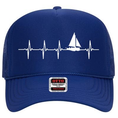 Heartbeat Sailing For Sailors With Sailboat High Crown Mesh Back Trucker Hat