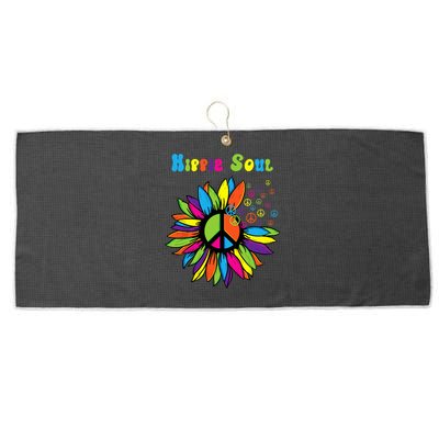 Hippie Soul Funny Peace Sign Daisy Flower Hippies Art Lovers Large Microfiber Waffle Golf Towel