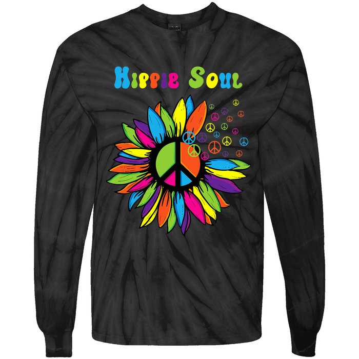 Hippie Soul Funny Peace Sign Daisy Flower Hippies Art Lovers Tie-Dye Long Sleeve Shirt