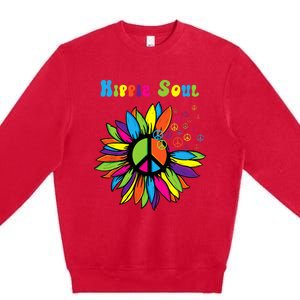 Hippie Soul Funny Peace Sign Daisy Flower Hippies Art Lovers Premium Crewneck Sweatshirt