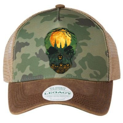 Halloween Spooky Full Moon Castle Skull Legacy Tie Dye Trucker Hat