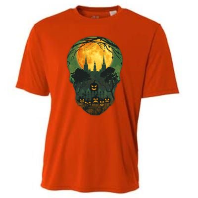 Halloween Spooky Full Moon Castle Skull Cooling Performance Crew T-Shirt