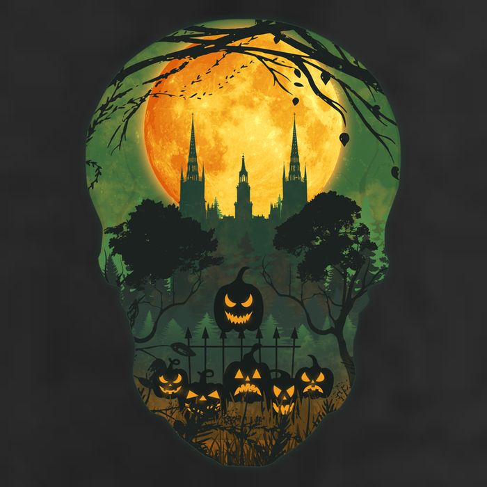 Halloween Spooky Full Moon Castle Skull Cool Comfort Performance Bucket Hat