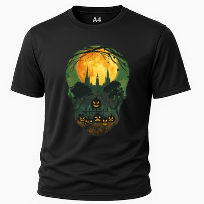 Halloween Spooky Full Moon Castle Skull Performance Shirt