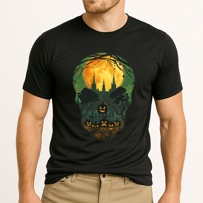 Halloween Spooky Full Moon Castle Skull Cooling Performance Crew T-Shirt