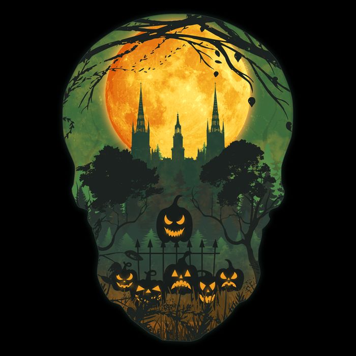 Halloween Spooky Full Moon Castle Skull Cooling Performance Crew T-Shirt