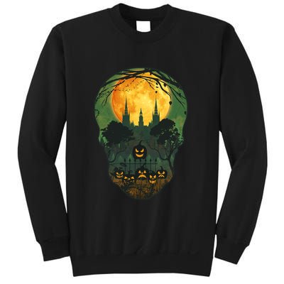 Halloween Spooky Full Moon Castle Skull Sweatshirt