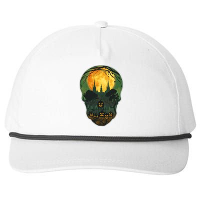 Halloween Spooky Full Moon Castle Skull Snapback Five-Panel Rope Hat