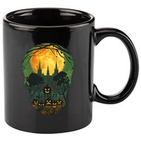 Halloween Spooky Full Moon Castle Skull 11oz C Handle Ceramic Mug