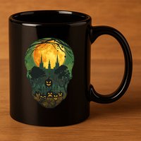 Halloween Spooky Full Moon Castle Skull 11oz C Handle Ceramic Mug