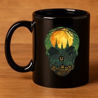 Halloween Spooky Full Moon Castle Skull 11oz C Handle Ceramic Mug