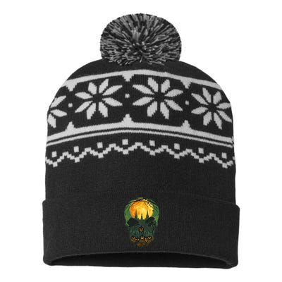 Halloween Spooky Full Moon Castle Skull USA-Made Snowflake Beanie