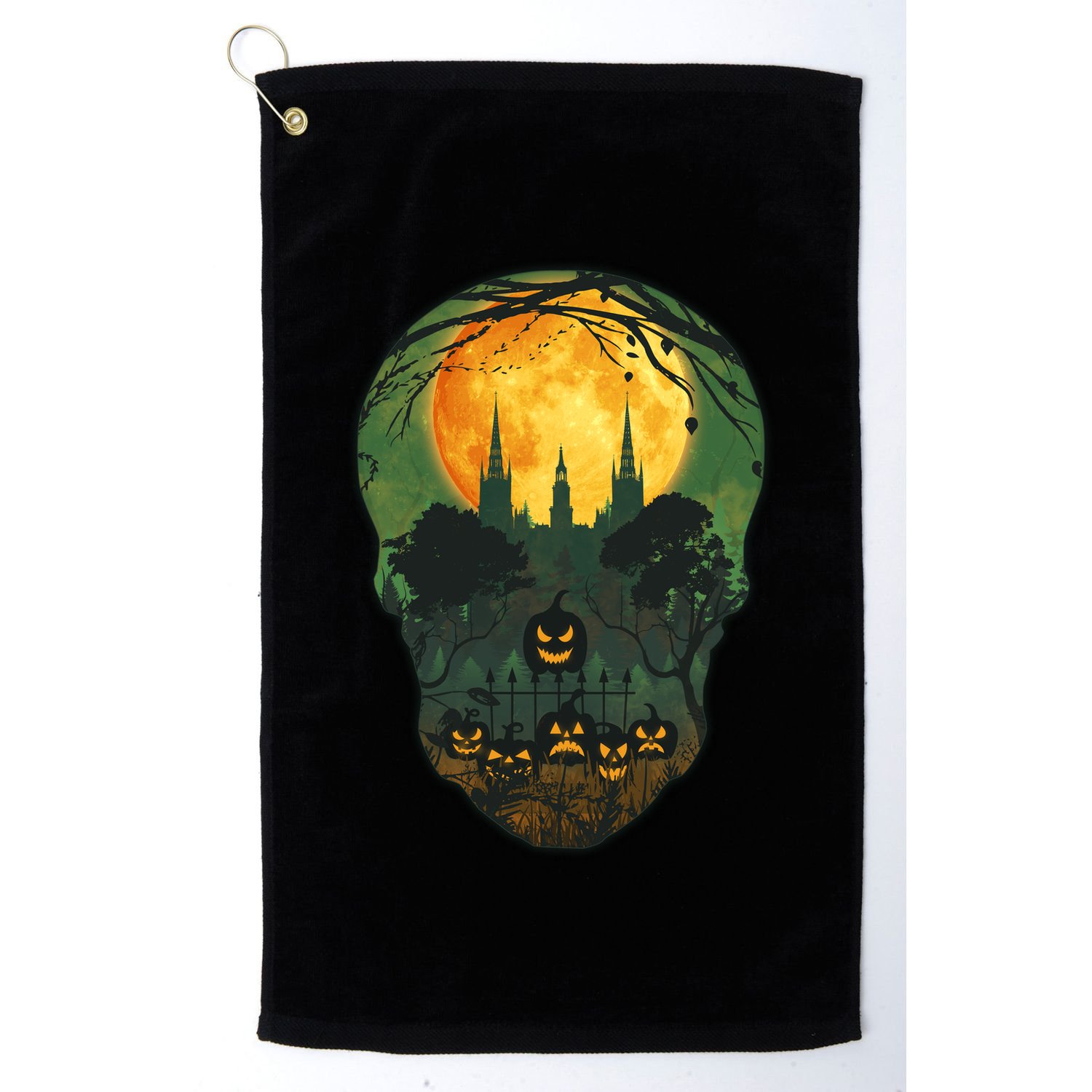 Halloween Spooky Full Moon Castle Skull Golf Towel