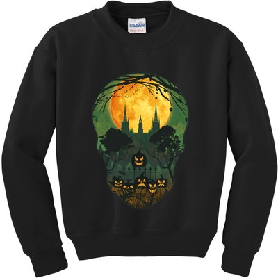 Halloween Spooky Full Moon Castle Skull Kids Sweatshirt