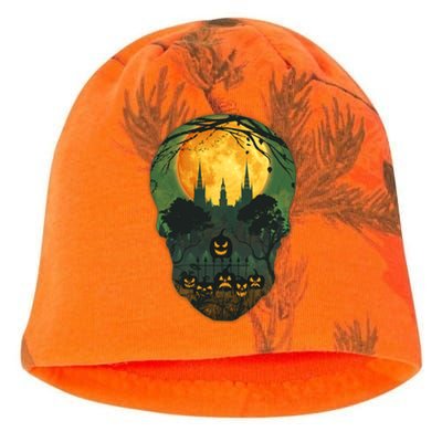 Halloween Spooky Full Moon Castle Skull Kati - Camo Knit Beanie