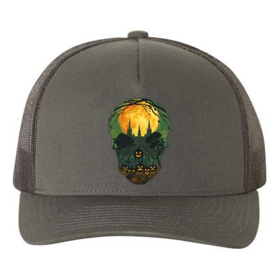 Halloween Spooky Full Moon Castle Skull Yupoong Adult 5-Panel Trucker Hat