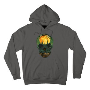 Halloween Spooky Full Moon Castle Skull Hoodie