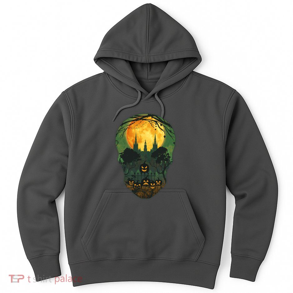 Halloween Spooky Full Moon Castle Skull Hoodie
