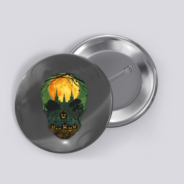 Halloween Spooky Full Moon Castle Skull Button
