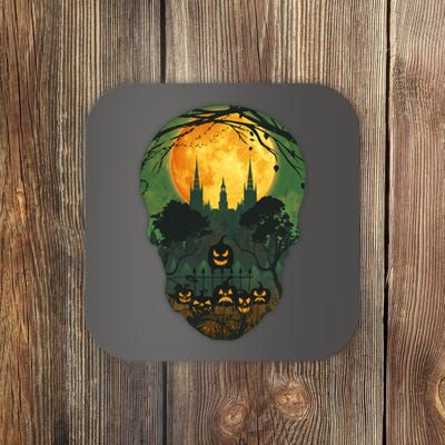 Halloween Spooky Full Moon Castle Skull Coaster