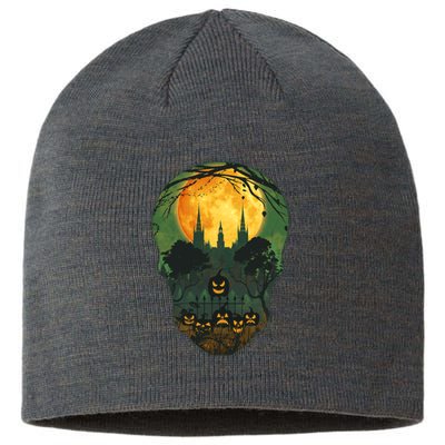 Halloween Spooky Full Moon Castle Skull Sustainable Beanie