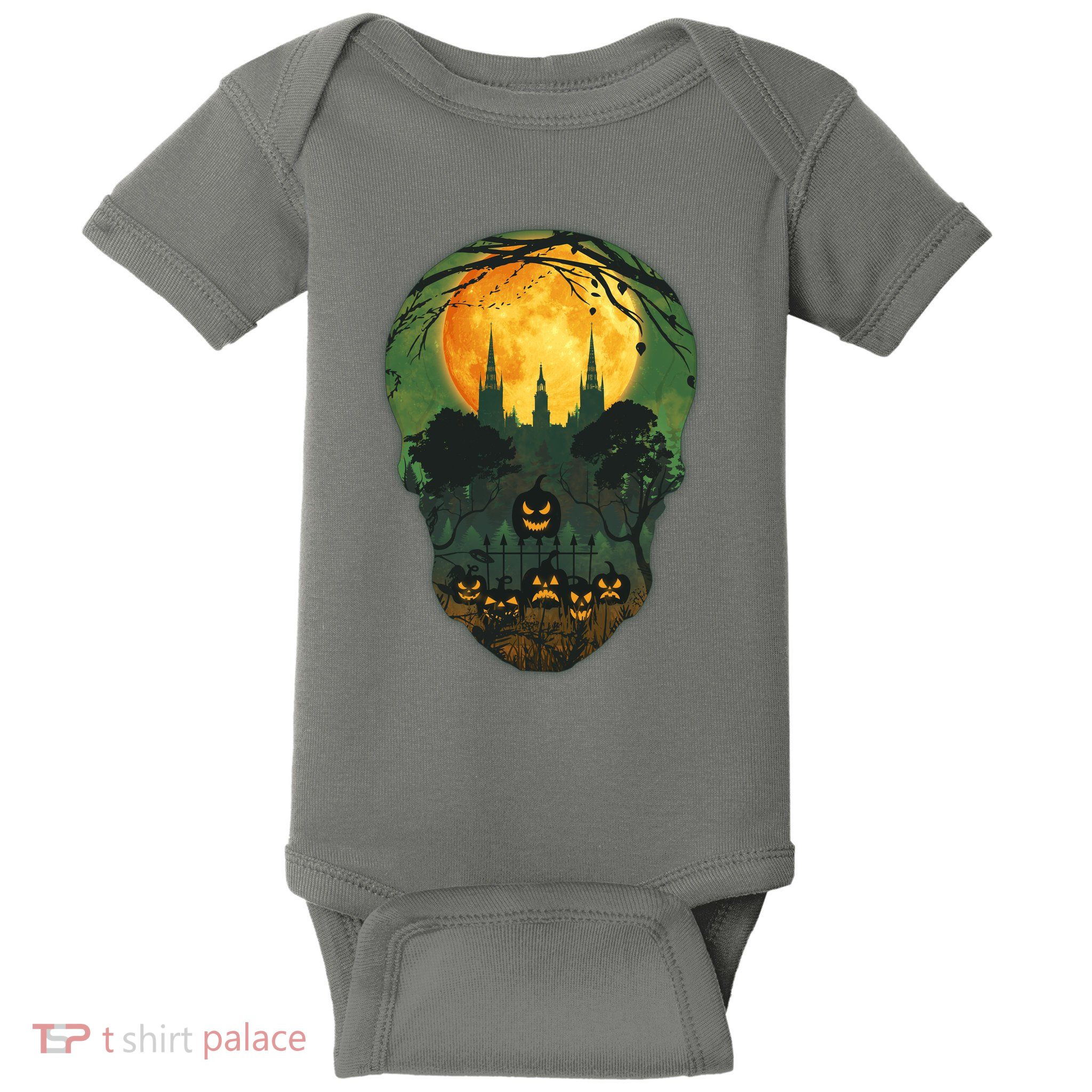 Halloween Spooky Full Moon Castle Skull Baby Bodysuit