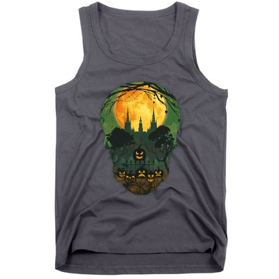Halloween Spooky Full Moon Castle Skull Tank Top