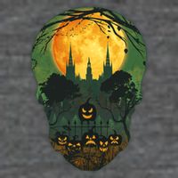 Halloween Spooky Full Moon Castle Skull Women's V-Neck T-Shirt