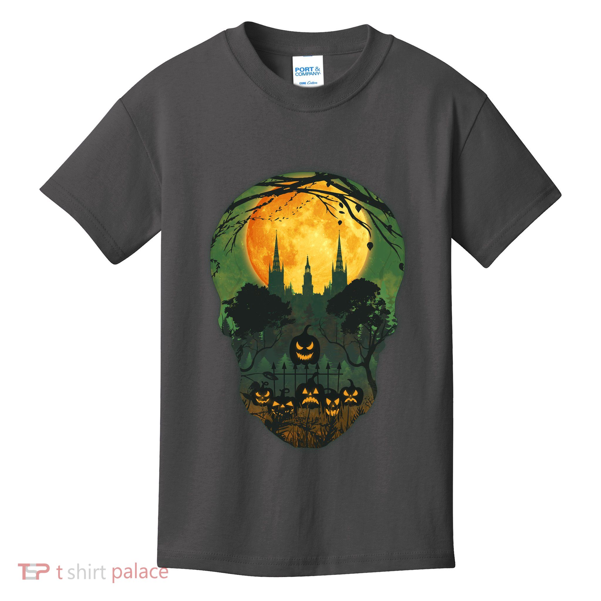 Halloween Spooky Full Moon Castle Skull Kids T-Shirt